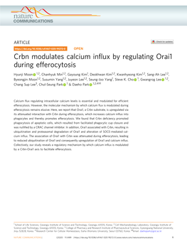 Crbn Modulates Calcium Influx by Regulating Orai1 During Efferocytosis