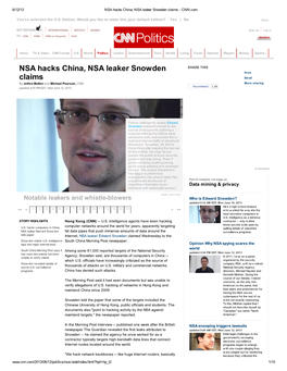 NSA Hacks China, NSA Leaker Snowden Claims - CNN.Com