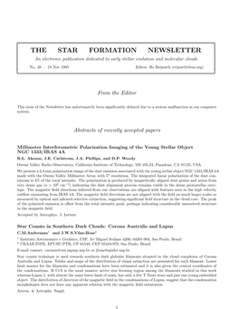 THE STAR FORMATION NEWSLETTER an Electronic Publication Dedicated to Early Stellar Evolution and Molecular Clouds