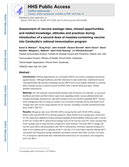 Assessment of Vaccine Wastage Rates, Missed Opportunities