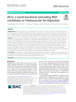Irlnc: a Novel Functional Noncoding RNA Contributes to Intramuscular Fat