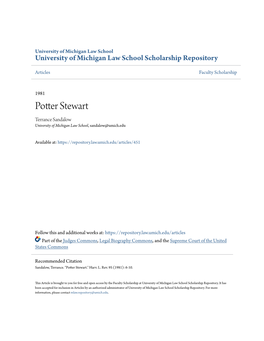 Potter Stewart Terrance Sandalow University of Michigan Law School, Sandalow@Umich.Edu