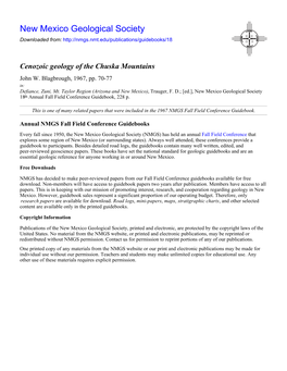 Cenozoic Geology of the Chuska Mountains John W