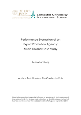 Performance Evaluation of an Export Promotion Agency: Music Finland Case Study