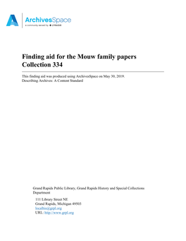 Finding Aid for the Mouw Family Papers Collection 334