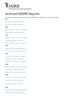 Archived MSRB Reports