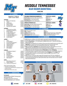 Middle Tennessee Blue Raider Basketball Game One