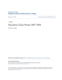 Macalester Today Winter 2007-2008 Macalester College