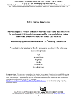 Public Hearing Documents: Individual Species Reviews and Select Board