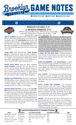 BROOKLYN CYCLONES (4-5) at ABERDEEN IRONBIRDS (5-5) RHP Noah Syndergaard (MLB Rehab) Vs