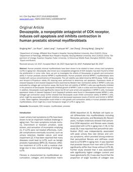 Original Article Devazepide, a Nonpeptide Antagonist of CCK Receptor, Induces Cell Apoptosis and Inhibits Contraction in Human Prostatic Stromal Myofibroblasts