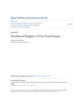 Freedom of Religion: a View from Europe Jonatas E.M