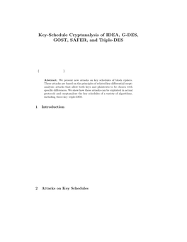 Key-Schedule Cryptanalysis of IDEA, G-DES, GOST, SAFER, and Triple-DES