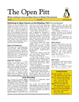 The Open Pitt What's Cooking in Linux and Open Source in Western Pennsylvania Issue 2 July 2004