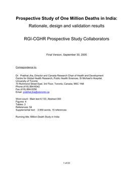 Prospective Study of One Million Deaths in India: Rationale, Design and Validation Results