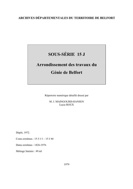 SOUS-SÉRIE 15 J Arrondissement Des Travaux Du Génie De Belfort