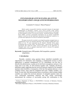 Entangled Quantum States, Quantum Teleportation and Quantum Information