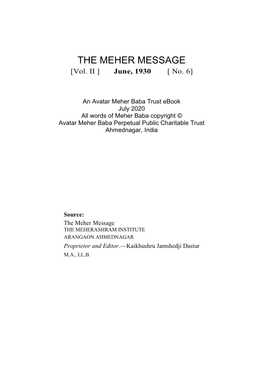 THE MEHER MESSAGE [Vol