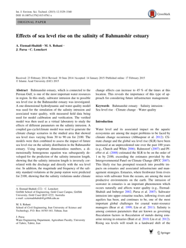 Effects of Sea Level Rise on the Salinity of Bahmanshir Estuary