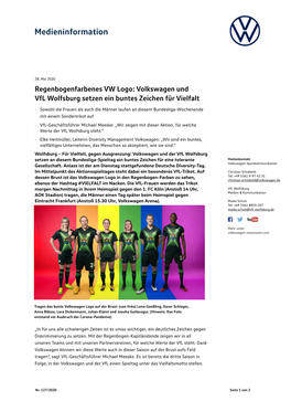Volkswagen Und Vfl Wolfsburg Setzen Ein Buntes Zeichen Für Vielfalt