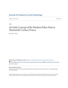 An Early Concept of the Modern Police State in Nineteenth Century France Howard C