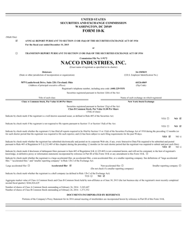 NACCO INDUSTRIES, INC. (Exact Name of Registrant As Specified in Its Charter)