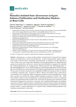 Phenolics Isolated from Aframomum Meleguta Enhance Proliferation and Ossiﬁcation Markers in Bone Cells