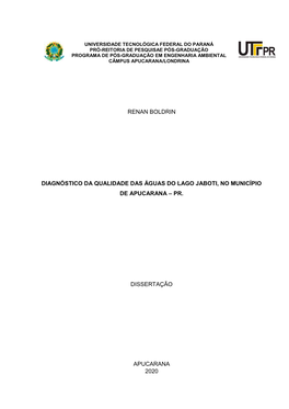 Renan Boldrin Diagnóstico Da Qualidade Das Águas Do