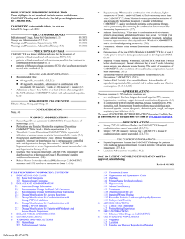 Cabozantinib) Tablets, for Oral Use And/Or Permanently Discontinuing the Combination for Severe Or Life- Initial U.S