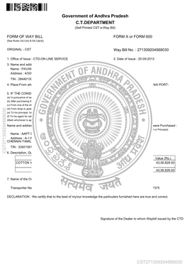 Government of Andhra Pradesh C.T.DEPARTMENT (Self Printed CST E-Way Bill)