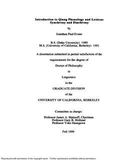 Introduction to Qiang Phonology and Lexicon: Synchrony and Diachrony by Jonathan Paul Evans