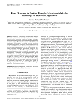 From Cleanroom to Desktop: Emerging Micro-Nanofabrication Technology for Biomedical Applications
