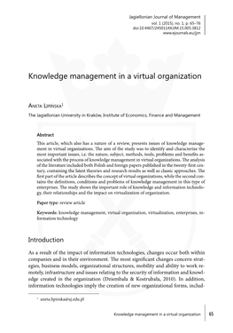 Knowledge Management in a Virtual Organization