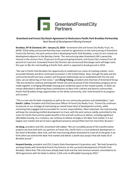 Greenland and Forest City Reach Agreement to Restructure Pacific Park Brooklyn Partnership Next Round of Development Moving Forward