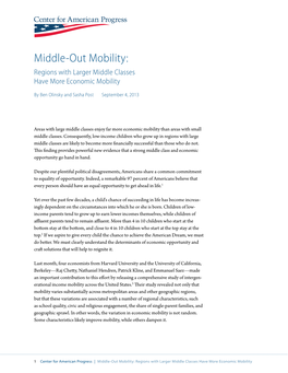 Middle-Out Mobility: Regions with Larger Middle Classes Have More Economic Mobility