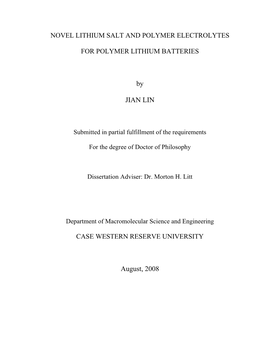 Novel Lithium Salt and Polymer Electrolytes for Polymer Lithium Batteries