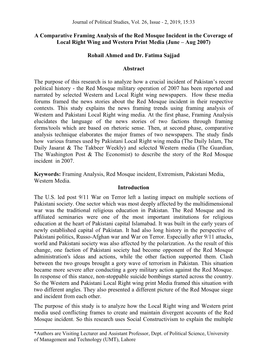 A Comparative Framing Analysis of the Red Mosque Incident in the Coverage of Local Right Wing and Western Print Media (June – Aug 2007)