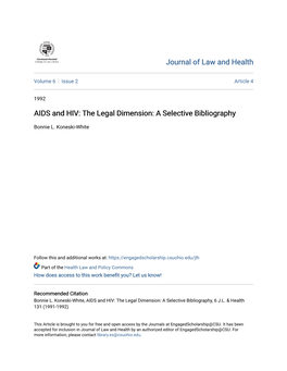 AIDS and HIV: the Legal Dimension: a Selective Bibliography