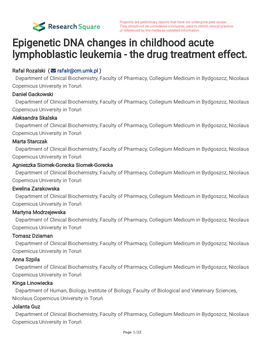 Epigenetic DNA Changes in Childhood Acute Lymphoblastic Leukemia - the Drug Treatment Effect