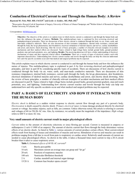 Conduction of Electrical Current to and Through the Human Body: a Review