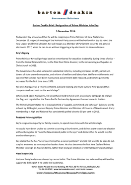 Barton Deakin Brief: Resignation of Prime Minister John Key 5