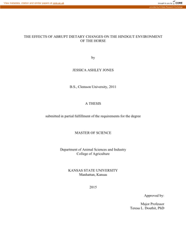 The Effects of Abrupt Dietary Changes on the Hindgut Environment of the Horse