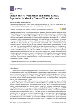 Impact of HVT Vaccination on Splenic Mirna Expression in Marek's