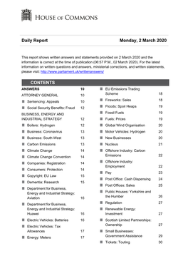 Daily Report Monday, 2 March 2020 CONTENTS