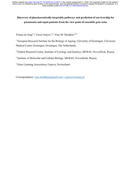 Discovery of Pharmaceutically-Targetable Pathways and Prediction of Survivorship for Pneumonia and Sepsis Patients from the View Point of Ensemble Gene Noise