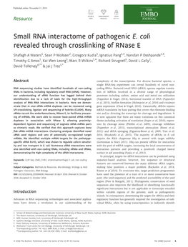 X00a0;Coli Revealed Through Crosslinking of Rnase E