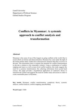 A Systemic Approach to Conflict Analysis and Transformation