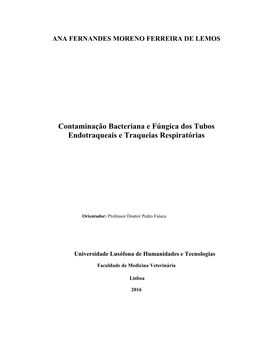 Contaminação Bacteriana E Fúngica Dos Tubos Endotraqueais E Traqueias Respiratórias