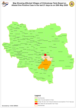 Map Showing Affected Villages of Chitradurga Taluk Based on Atleast One Positive Case in the Last 21 Days As on 29Th May 2020