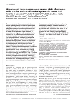 Genomics of Human Aggression: Current State of Genome- State Current Aggression: of Human Genomics Tool Review Systematic an Automated Studies and Wide